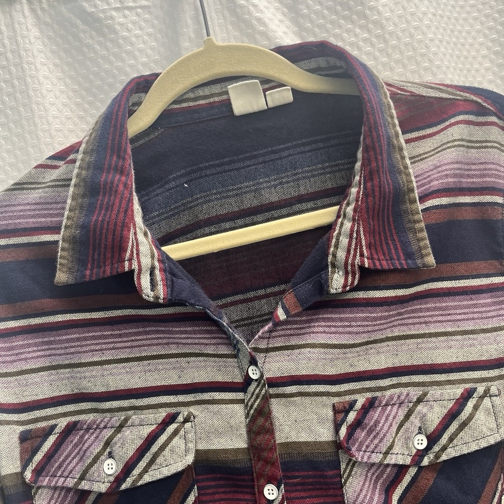 Roxy Camp Site Striped Western Cowgirl Button Up Shirt XL Metal Buttons